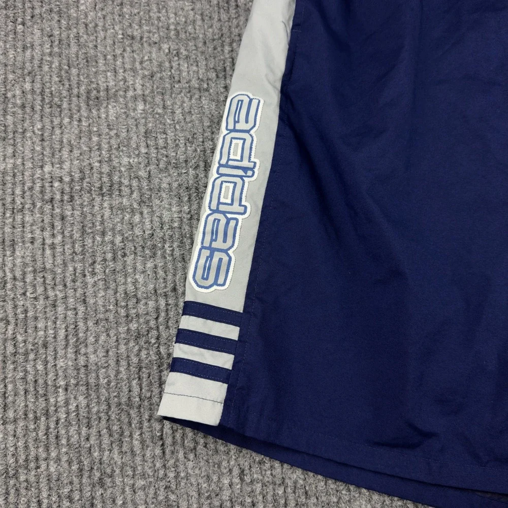 Adidas Vintage 2002 Mens Navy Blue Grey Striped Athletic Training Shorts AGC 003